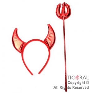 SET DIABLO ROJO METALIZADO CON TRIDENTE